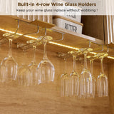 OKD 72" Tall Wine Bar Cabinet with Storage Hutch, Modern Wood Fluted Coffee Bar Cabinet with LED Lights and 10 Tier Storage Shelf & 9 Grid Wine Glass Rack for Home Dining Room Kitchen (Natural Oak) OKD