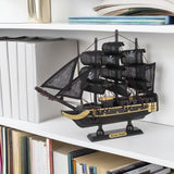 NAUTIMALL The Black Pearl Wooden Pirate Ship Model 10" Prebuilt Caribbean Nautical Fully Assembled Sailboat Decor (10" Wooden Black Pearl) NAUTIMALL