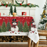 Horaldaily Christmas Tablecloth 60×84 Inch, Winter Snowman Trees Red Washable Table Cover for Party Picnic Dinner Decor Horaldaily
