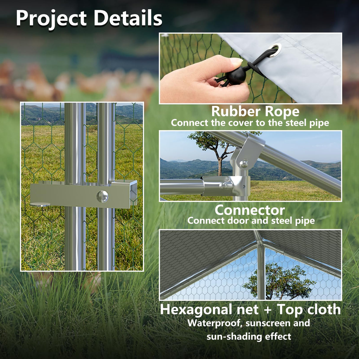 BOSSIN Bold Chicken Coop Run Large Metal Chicken Pen Outdoor, Poultry Cage Spire Shape, Heavy Duty Walkin for Yard with Waterproof and Anti-UV Cover, for Rabbits Habitat BOSSIN