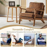 VINGLI Solid Wood Wide Armrests Accent Chair,Upholstered Mid Century Modern Chair with Pillow,Comfy Reading Chair Farmhouse Arm Chair,Chairs Living Room,Bedroom,Guest Room,Suede,Rustic VINGLI