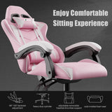 Pink Gaming Chair, Ergonomic Racing Computer Seat with Headrest and Lumbar Support, PU Leather High Back Height Adjustable Reclining Swivel Game Chairs for Adults Racingreat