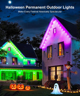 MuliVid 200Ft Permanent Outdoor Lights for House, RGB Halloween House Light Outdoor with Remote APP Control,IP67 Waterproof for Outside Decorations，Eaves Lights for Christmas, Holiday, Party, Daily MuliVid
