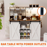 PAKASEPT Coffee Bar Cabinet with Adjustable 20-Color LED Lights and 6.5FT Outlet, Kitchen Buffet Storage Cabinet, 47'' Sideboard Buffet Cabinet with Sliding Barn Door, Adjustable Shelf and Wine Racks PAKASEPT