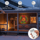 48 Inch Christmas Wreath, Pre Lit Christmas Wreath with 200 Lights, Red Bow, Ornament Balls, Remote Control, 11 Light Modes, Giant Christmas Wreaths Perfect for Garage Porch Roof Fireplace Outdoor colorspec