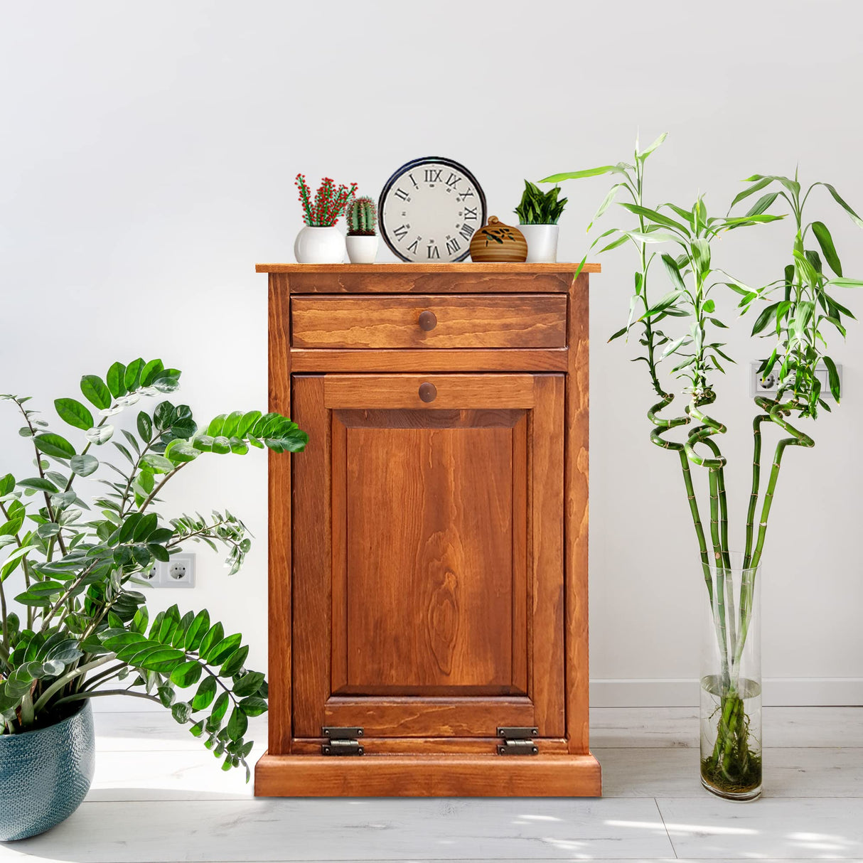 Peaceful Classics Trash Bin Cabinet - Handmade Hideaway Cabinet for Trash Cans - Decorative Bathroom Trash Can, Office Trash Can, and Bedroom Trash Can - Wooden Tilt Out Trash Bin (Cherry) Peaceful Classics