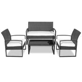 SereneLife Outdoor Living Rattan Furniture, Includes 1 Double & 2 Single Chairs with Cushion & 1 Glass-top Coffee Table 4 Piece Conversation/Chat Set, (Off Black) SereneLife
