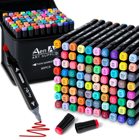 AenArt Alcohol Markers Set, 80 Color Dual Tip Art Drawing Markers, Artist Pens with Organizing Case for Adult Kids Drawing Coloring Sketching Aen Art