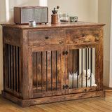 PUKAMI 44inch Dog Crate Furniture with Drawers,Wooden Dog Kennel Furniture for Large Breed,End Table Wood Dog House for Indoor use,Dog Crate for Small/Medium/Large Dog (Brown) PUKAMI