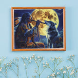 VNUIEHG Tribal Wolf Song Native American Paint by Numbers for Adults Beginner DIY Painting by Numbers Kits Wall Art for Home Office Decor 16x20in VNUIEHG