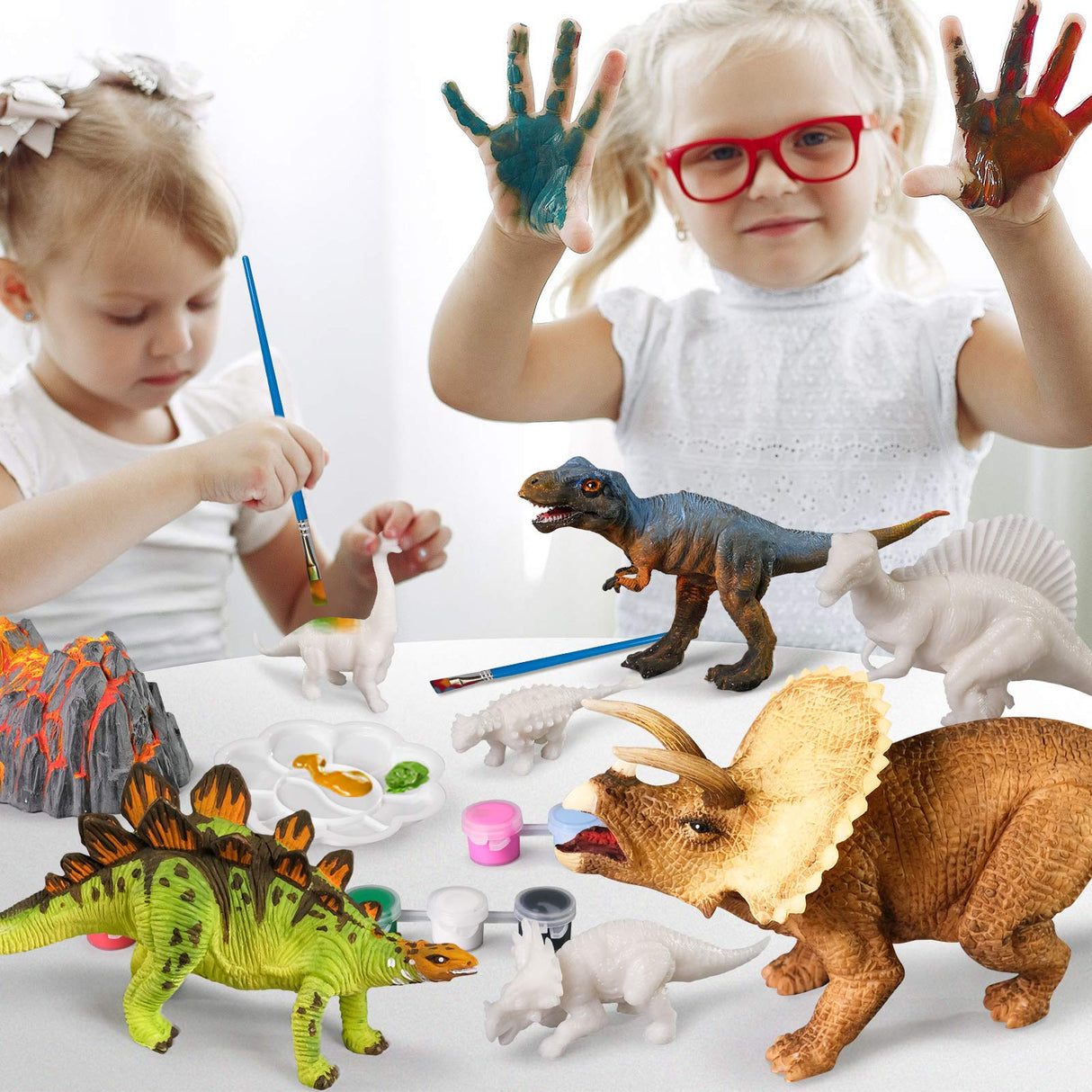 whatstem 3D Dinosaurs Painting Kit with 12 Dinos for Kids Age 3-15, Arts and Crafts Kits Drawing Toys with Dinosaurs Set Creativity Gifts for Boys and Girls whatstem