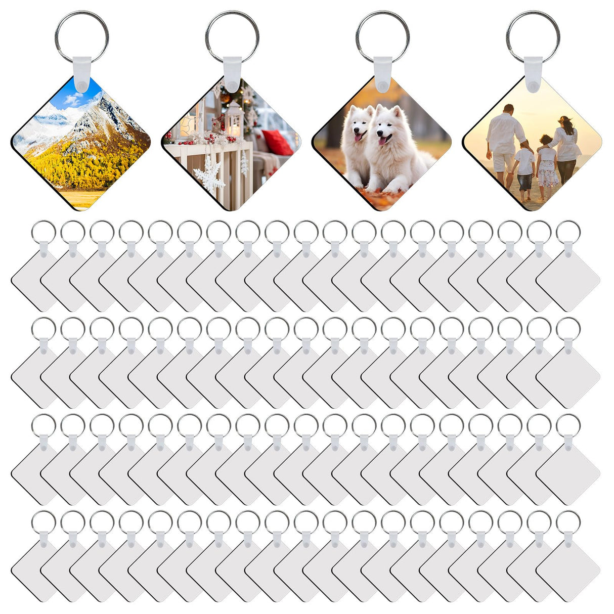 LaiHiulaan 240Pcs Sublimation Keychain Blanks Square Bulk Products Double Sides 80 MDF Sublimation Keychains Blank with 160 Rings and Clips Heat Transfer Sublimation Key Chain for DIY Craft LaiHiulaan