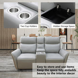 Plithzy Power Recliner Sofa Set Breathing Leather Living Room Furniture 2 Piece Reclining Couches with LED, USB Charging Ports, Cup Holder and Storage (Sofa+Loveseat, Light Grey) Plithzy