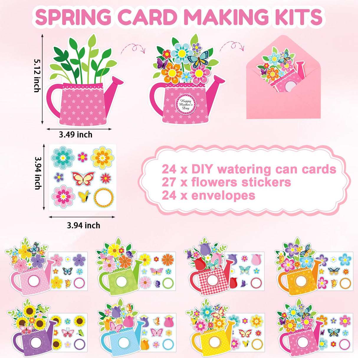 Gersoniel 24 Sets Mother's Day Crafts for Kids Classroom Card Making Kits DIY Greeting Cards Set 24 Cards 24 Envelopes 24 Sheets Stickers for Toddler Kids School Handmade Activities Gersoniel