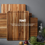 Teakhaus Carving Board - Medium (M) Wood Cutting Board with Juice Groove and Grip Handles - Reversible Teak Edge Grain Wood - Knife Friendly - FSC Certified Teakhaus