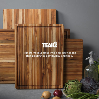 Teakhaus Carving Board - Medium (M) Wood Cutting Board with Juice Groove and Grip Handles - Reversible Teak Edge Grain Wood - Knife Friendly - FSC Certified