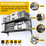 Brukid 2 Tier 1.3x4ft Garage Shelving Wall Mounted, 400 lbs Load Capacity，15.6x48inch per Shelf Height Cassette Adjustable Floating Shelves(Black) Brukid