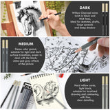 KALOUR PDAS Professional Willow Charcoal Pencil Set - 6 Premium Pencils (Light to Dark Shades) for Drawing, Sketching & Shading, Artist-Grade Tools for Beginners & Professionals KALOUR PDAS