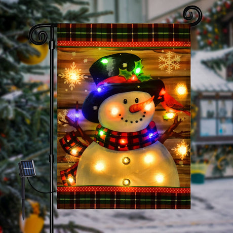 Lighted Christmas Garden Flag for Outside, Led Snowman Garden Flag, Winter Yard Flag 12x18 Double Sided for Outdoor Yard Porch Lawn Decoration FLAGMESAGE