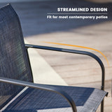 VICLLAX 7 Pieces Patio Dining Set, Patio Furniture Set of 6 Patio Stackable Dining Chairs and Outdoor Rectangular Metal Table with Storage Shelf for Backyard, Grey Chairs and Black Table VICLLAX