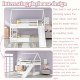 Harper & Bright Designs Twin Bunk Beds for Kids,Wood House Bunk Bed Twin Over Twin,Kids Bunk Bed with Slide and Roof for Girls Boys,White Harper & Bright Designs