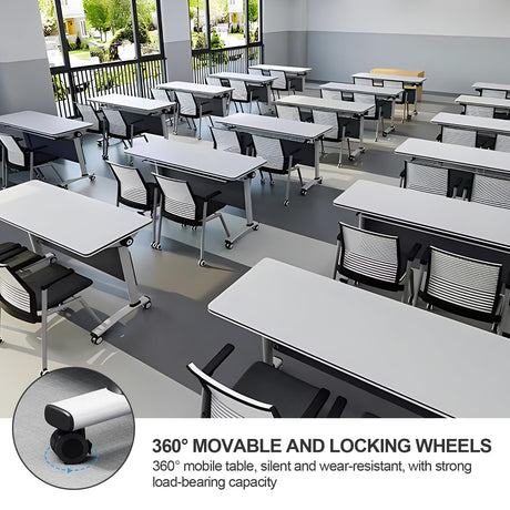 4PCS Folding Conference Table, Modern Mobile Meeting Table with Silent Wheels 47.2" D X 23.6" W X 29.5" H Wood Training Table for Office Reception Classroom Training JNMDLAKO