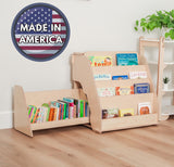 dannico Montessori Bookshelf for Toddlers - Kids Front Facing Book Shelf with Hidden Drawer - Wooden Bookcase, Top Toy Storage Compartment (Right Sided Drawer) dannico