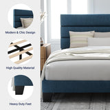 Allewie King Size Platform Bed Frame with Fabric Upholstered Headboard and Wooden Slats Support, Fully Upholstered Mattress Foundation/No Box Spring Needed/Easy Assembly, Navy Blue Allewie