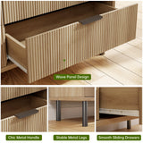 GarveeHome Oak Fluted 5 Drawer Dresser for Bedroom, Modern Wood Chest of Drawers with Wide Drawers, Closet Dresser Organizer with Anti-Tipping Device and Metal Legs for Hallway Entryway GarveeHome