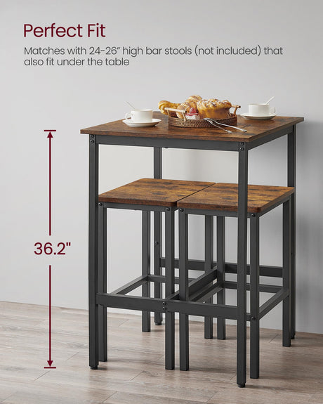 VASAGLE Bar Table, Small Kitchen Dining Table, High Top Pub Table, Height Cocktail Table for Living Room Party, Sturdy Metal Frame, 23.6 x 23.6 x 36.2 Inches for Narrow Spaces, Rustic Brown and Black VASAGLE