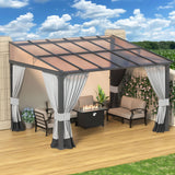 RTDTD 10' x 12' Gazebo，Hard Top Lean to Gazebo Wall Mount Heavy Hardtop Gazebo Outdoor Pergola with Curtains and Netting for Patio Garden Lawn Backyard Deck (Grey) RTDTD