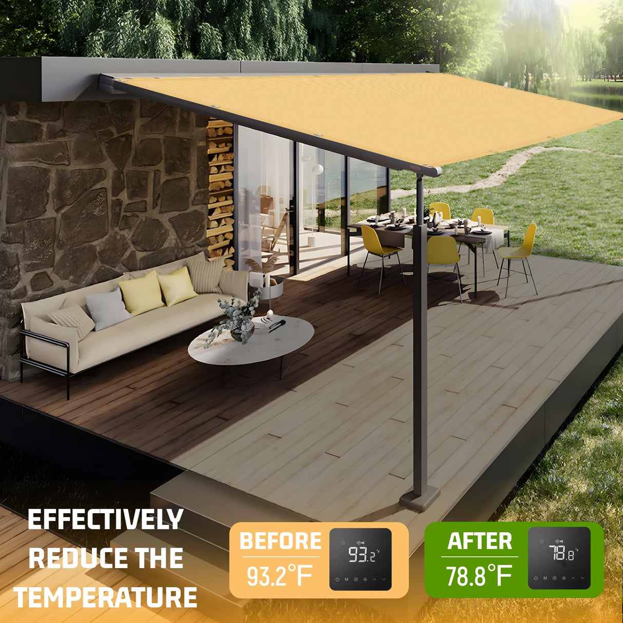 SUNNY GUARD Shade Cloth 4/6/8/10/12 FT Sun Shade Screen Fabric Shade Cover Tarp with Grommets for Pergola Backyard Garden, Sand SUNNY GUARD