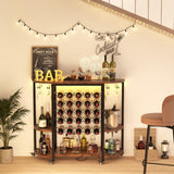 Dripex Wine Bar Table Cabinet with Power Outlet, LED Home Mini Bar Coffee Cabinet for Liquor, Metal Wine Bar Stand with 5-Tier Bottle Storage Shelves, Wine Racks with Glass Holders Dripex