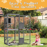 TRYKERPET 4 Tiers Catio Outdoor Cat Enclosure, Outdoor Cats House with 4 Wheels, Cat Enclosure Window Access with Removable Floor, Upgraded Resting Box, Waterproof Roof, Wooden Indoor Pet Cage, Grey TRYKERPET