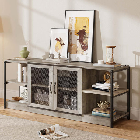 IDEALHOUSE Farmhouse TV Stand for 65/75 Inch TVs, Entertainment Center with Storage Cabinet, Industrial Media Console Table, Furniture for Living Room, Grey IDEALHOUSE