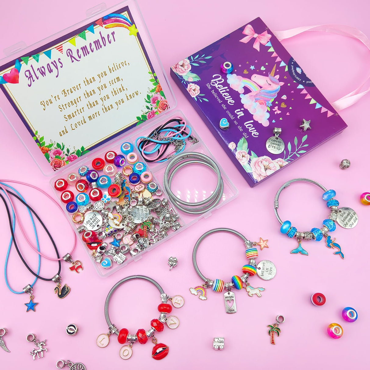 Charm Bracelet Making Kit,Jewelry Making Supplies Beads,Unicorn/Mermaid Crafts Gifts Set for Girls Teens Age 6-12 klmars