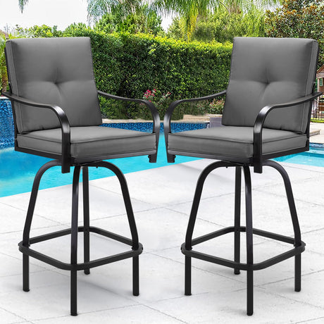 STRPRETTY BASIC Patio Swivel Bar Stools Set of 2, Outdoor Bar Height Patio Swivel Chairs with Cushion for Garden Balcony Backyard (Grey) STRPRETTY BASIC