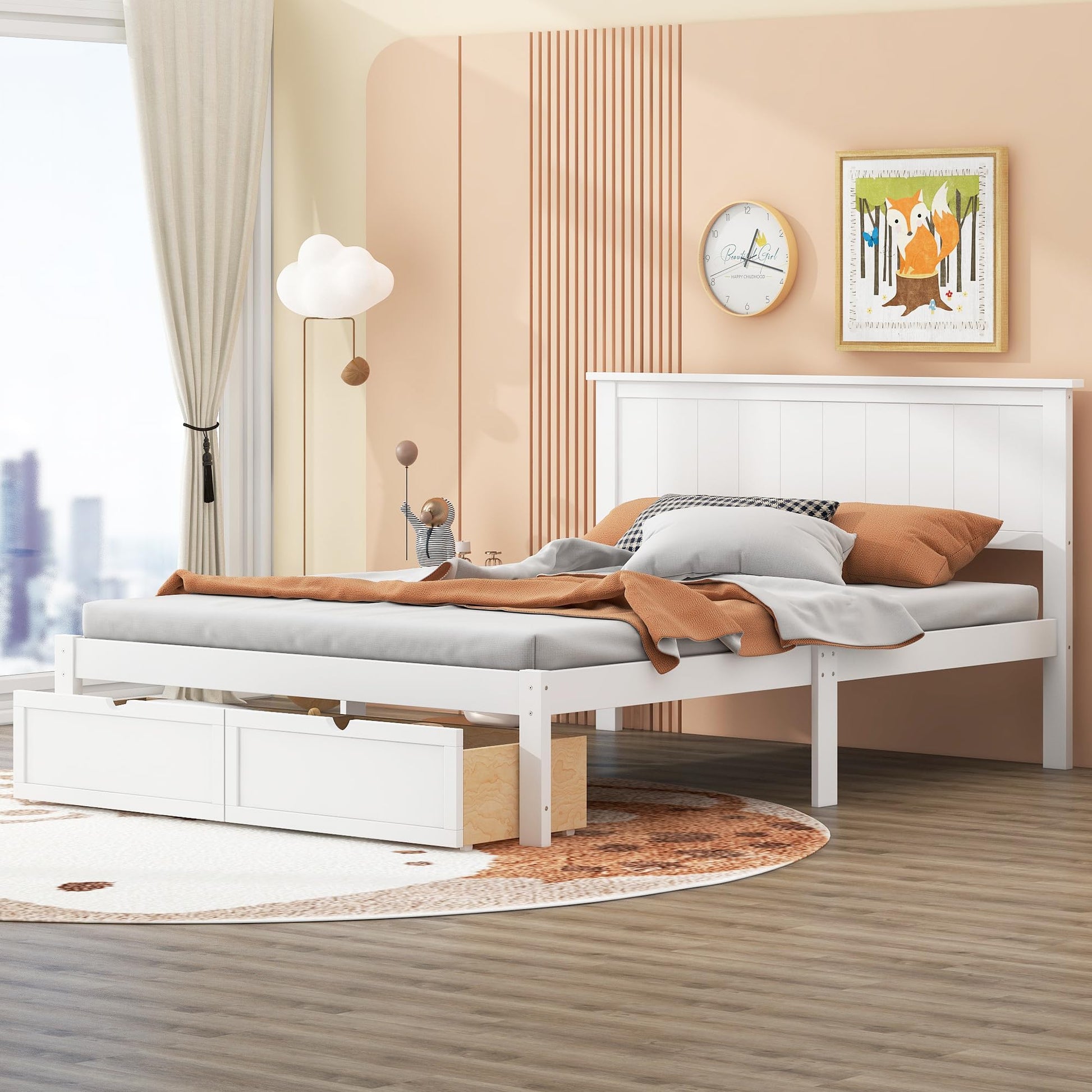 SOFTSEA Full Size Platform Bed with Under-Bed Storage Drawers and Solid Wood Construction - WoodArtSupply