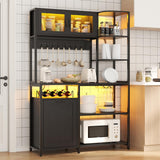 Lafnest Bakers Rack with Power Outlet and LED Light, 6-Tier Commercial Bakery Racks, Kitchen Microwave Stand with Storage Cabinet, Kitchen Tilt Out Trash Cabinet, 15.8" D x 42.5" W x 67.8" H, Black Lafnest