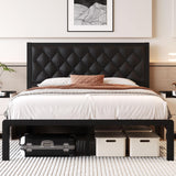 Fluest Queen Bed Frame with Headboard PU Leather Upholstered Bed Frame Platform,All Metal Slats Support Platform Bed Frame with Storage Space,Easy Assembly,Noise Free,No Box Spring Needed,Black Fluest