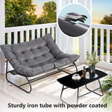 NOBLEMOOD 2 Pieces Patio Loveseat Set with Coffee Table, Outdoor Indoor Cushioned Love Seat, Metal Frame Oversized 2 Seater Chair for Porch, Garden, Living Room, Balcony NOBLEMOOD