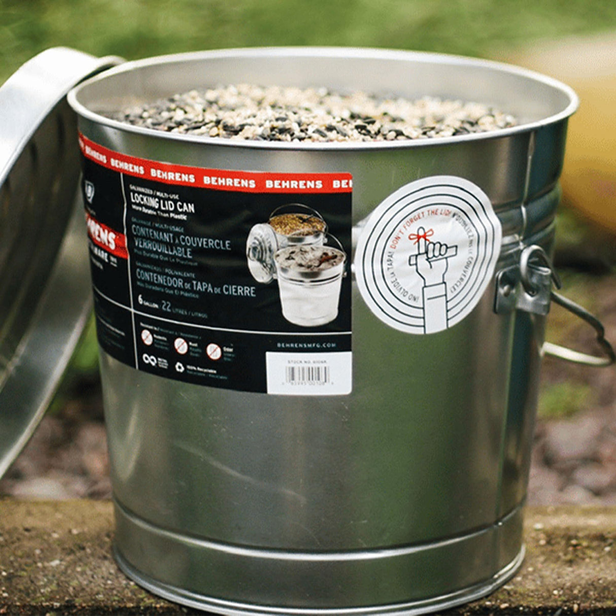 Behrens Galvanized Steel Storage Can or Waste Bin w/ Locking Lid & Handle, 6 Gal. Behrens