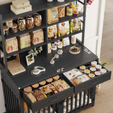 Keyluv 71''H x 47.2''W Large Dog Crate Furniture with 4-Tier Shelves and 2 Storage Drawers, Heavy Duty Dog Cage Furniture with 2 Doors, Wood & Metal Dog Kennel Indoor for Small/Medium/Large Dog, Black Keyluv
