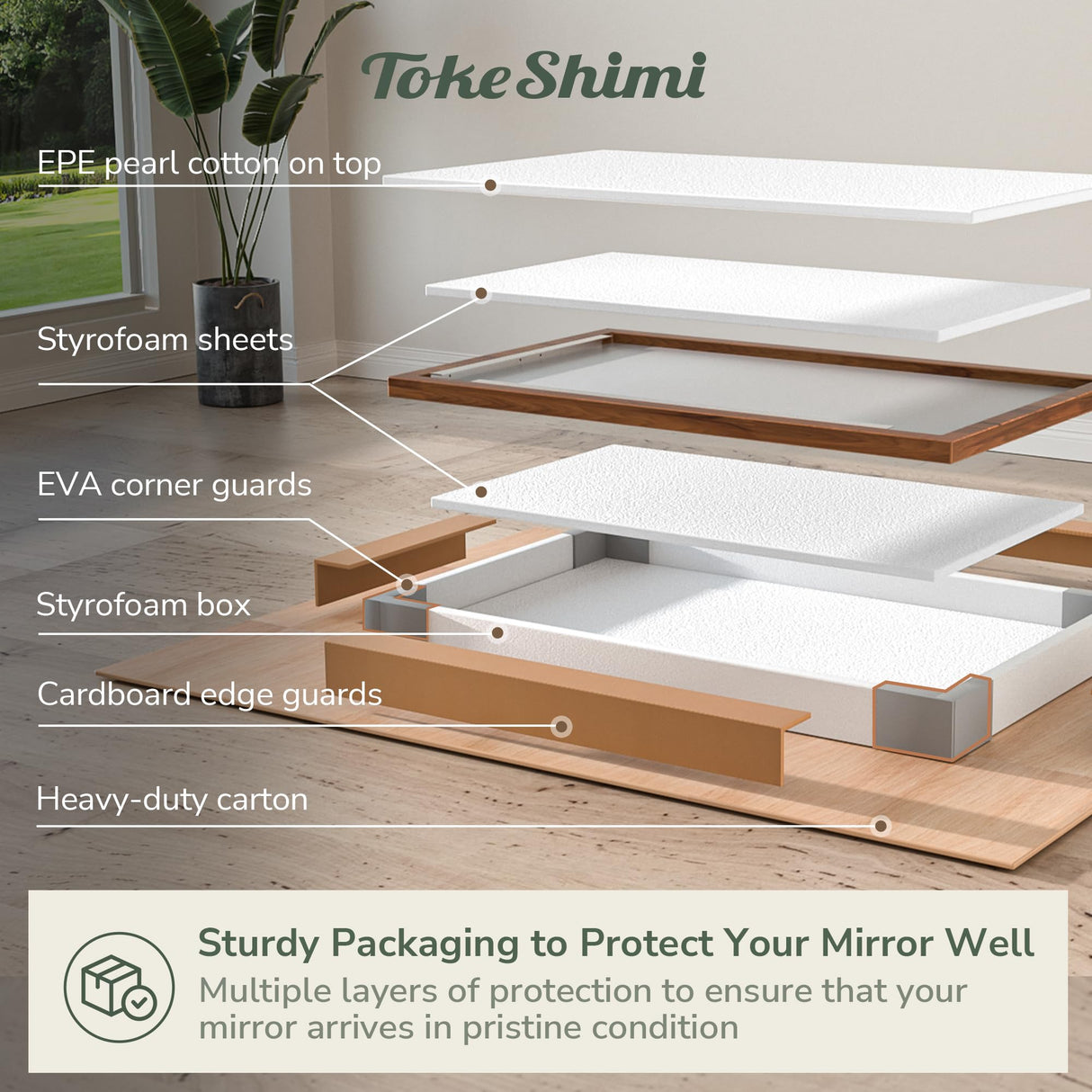 TokeShimi 60x36 Inch Rustic Wooden Framed Bathroom Mirror Over Sink, Pine Wood for Farmhouse Mirror, Water-Proof, French Cleats Installation, HD-Reflection and Shatter-Proof Glass TokeShimi