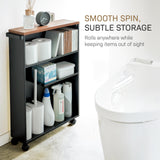 YAMAZAKI Home Slim Rolling Storage Cart – Narrow Bathroom Storage Cabinet with Handle, Slim Bathroom Storage Cart with Wheels, Easy Assembly, Steel + Wood, Black YAMAZAKI