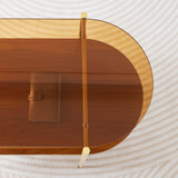 LumFurn Oval Glass Coffee Table, Mid-Century Modern Design, L41 x W21 x H17 inch, for Living Room, 2-Tier Structure, Amber Glass Top and Walnut Finish Wood Shelf, Conical Legs with Gold Finish Frame LumFurn