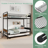 KOMFOTT Metal Twin Over Twin Bunk Bed with Trundle, Industrial Bunk Bed Frame with Ladder, Full-Length Guardrail, Vintage Headboard & Footboard, Noise Free, No Box Spring Needed Bunk Bed KOMFOTT