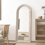 CASSILANDO Full Length Mirror Arched 65"x24" Wood Wall Full Length Distressed Large Floor Mirror for Living Room, Bedroom, Entrance.（Weathering White） CASSILANDO