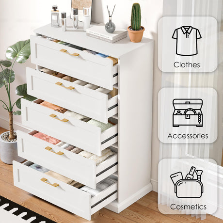 Zamildon's 5 Drawer Dresser, 47" Tall Dressers for Bedroom with Anti-Tip Device, White Modern Storage Closet with Handle for Hallway,Entryway Zamildon's