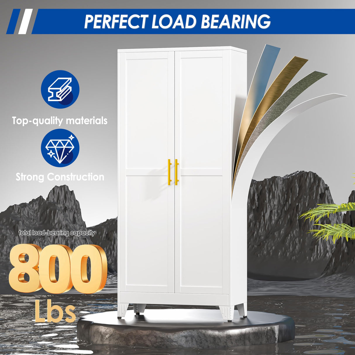 GAIOUS 71" Tall Metal Storage Cabinet with 2 Doors and 4 Adjustable Shelves, Kitchen Pantry Cabinet White Freestanding Cupboard, 5 Tier Multifunctional Steel Storage for Office, Kitchen, Dining Room GAIOUS